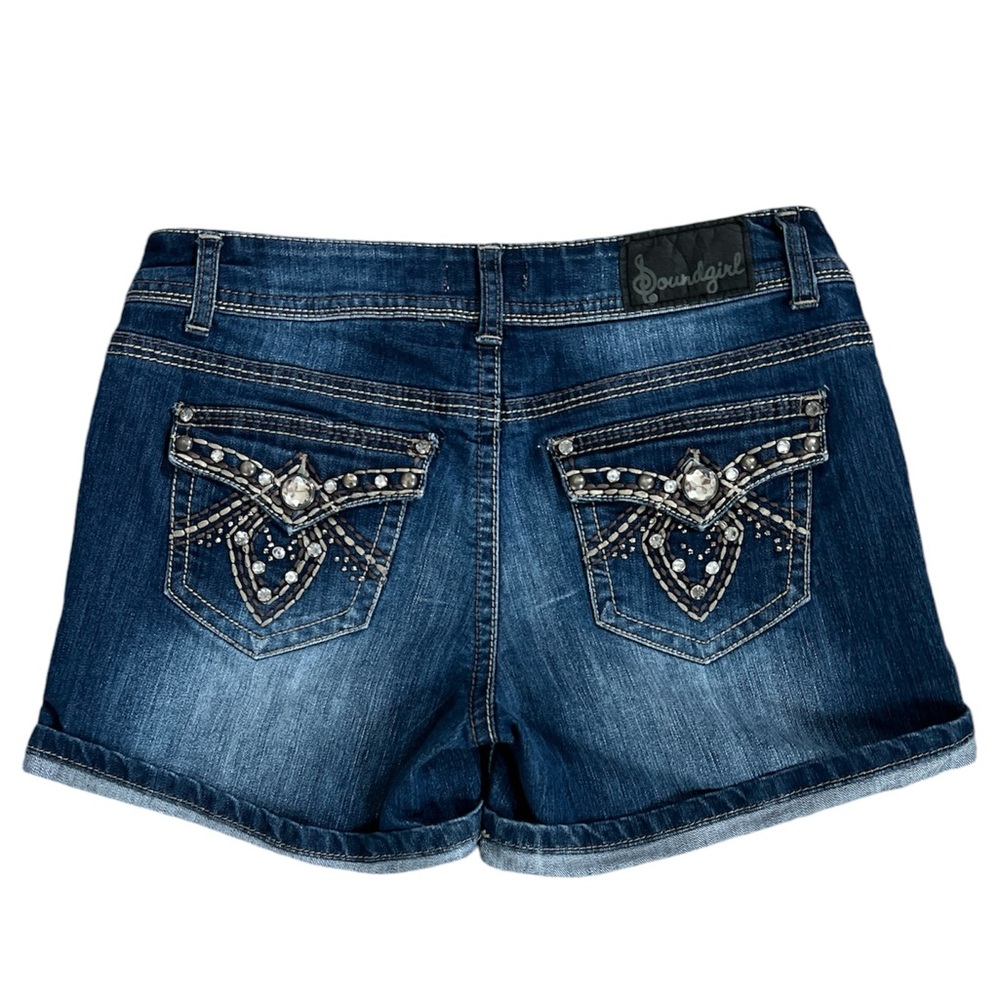 Soundgirl Blue Rhinestone‎ Stretch Cuffed Jean Shorts Size 11 Juniors
